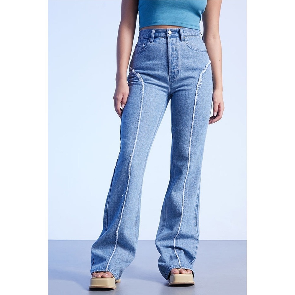 Pacsun Eco Medium Blue Frayed High Waist Bootcut Jeans, Women's Size 25